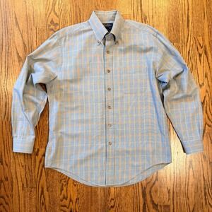 Brooks Brothers Plaid L Button-down Shirt Mens Long Sleeve Cotton Wool Blend